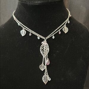 Cookie Lee Necklace- Silver Leafs with Blue and Purple Beads